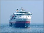 The cruise liner "Finnmarken" entering Douglas Harbour.