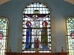 A stained glass window at Jurby Church.