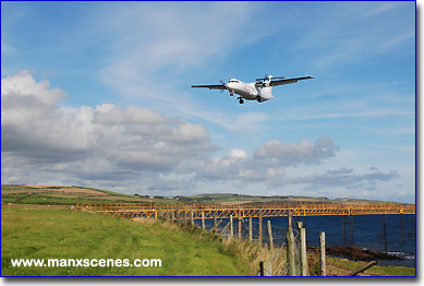 A Euro Manx plane on short finals into Ronaldsway Airport...
